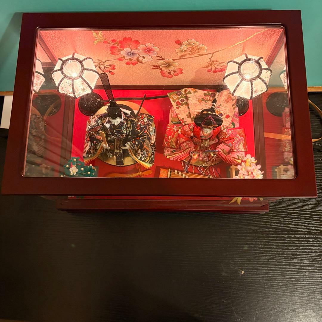 福仙 雛人形セット ケース入り ライト 桜の装飾付き