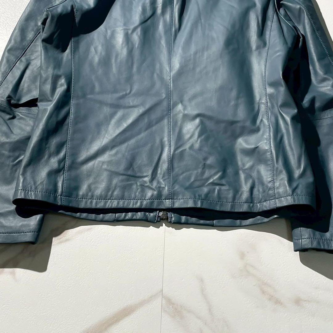 未使用タグ付✨JOSEPH 八の字ジップ 羊革 シングルライダースジャケット 紺