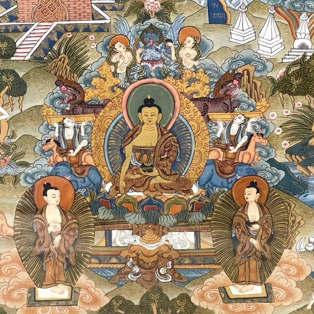 ネパール カトマンズ 手描き仏画 曼荼羅 釈迦の生涯 - メルカリ