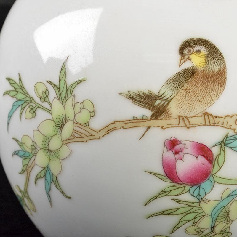 中国　中国景徳鎮製　粉彩　漢詩花鳥文　玉壷春瓶　時代箱付　M　R6427