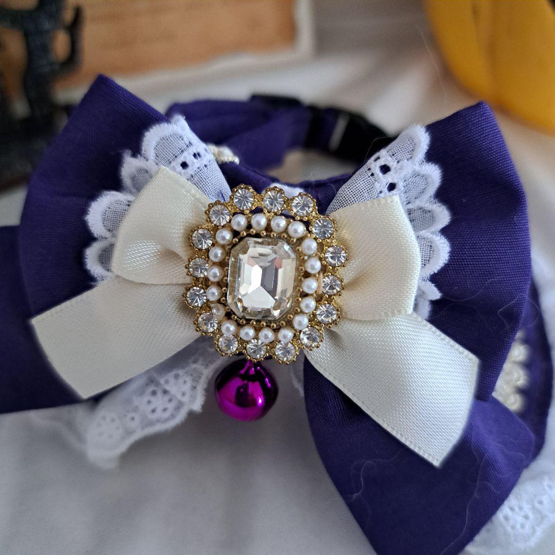 ハロウィン、ゴスロリ③(パープル)わんちゃん猫ちゃん用襟つき首輪 猫