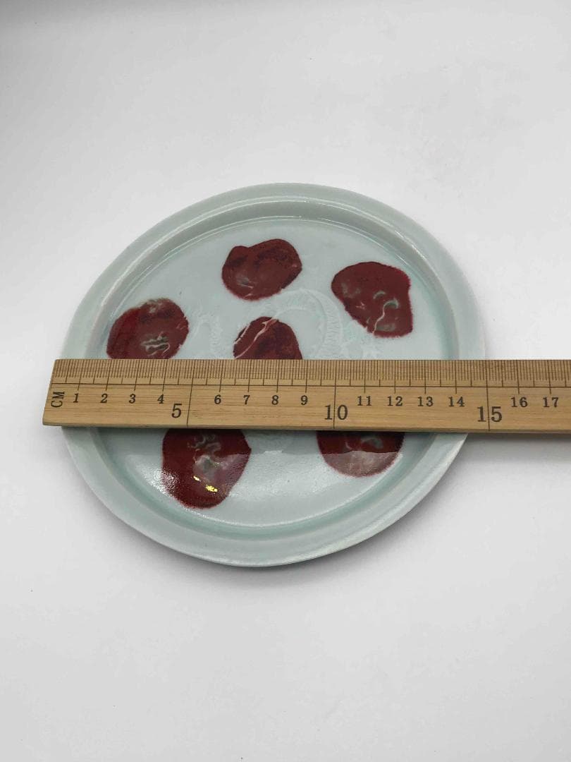 元時代 白釉釉裏紅飛斑暗刻龍紋盤 古盤 皿