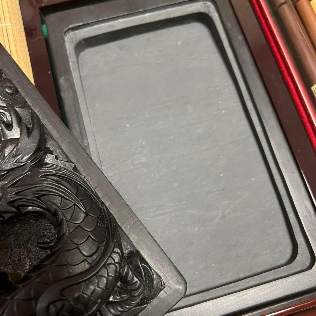 新品未使用 中国 書道具 成甫堂 青磁 上海 書道筆 中国筆 龍彫刻硯 水差し