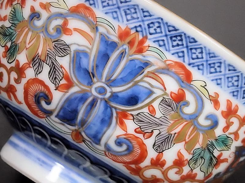 古伊万里　色絵　花唐草に鳳凰の図　蓋茶碗　２客C239A-B -BDg