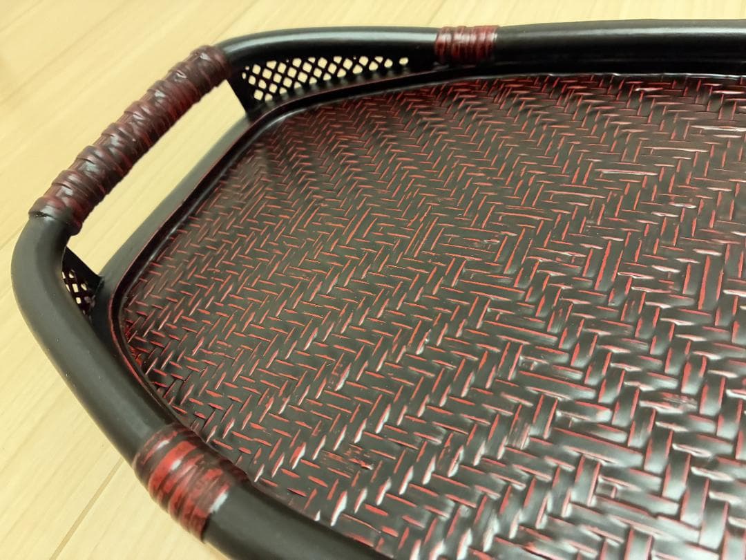 久留米 九籃（くらん） 八角トレイ 黒／籐風／漆塗調トレー