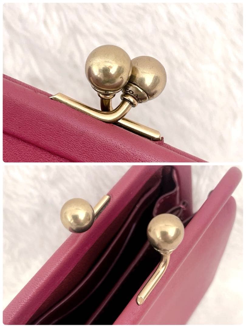【激カワ】美品 COACH コーチ がま口 ミニ財布 ピンク ケース