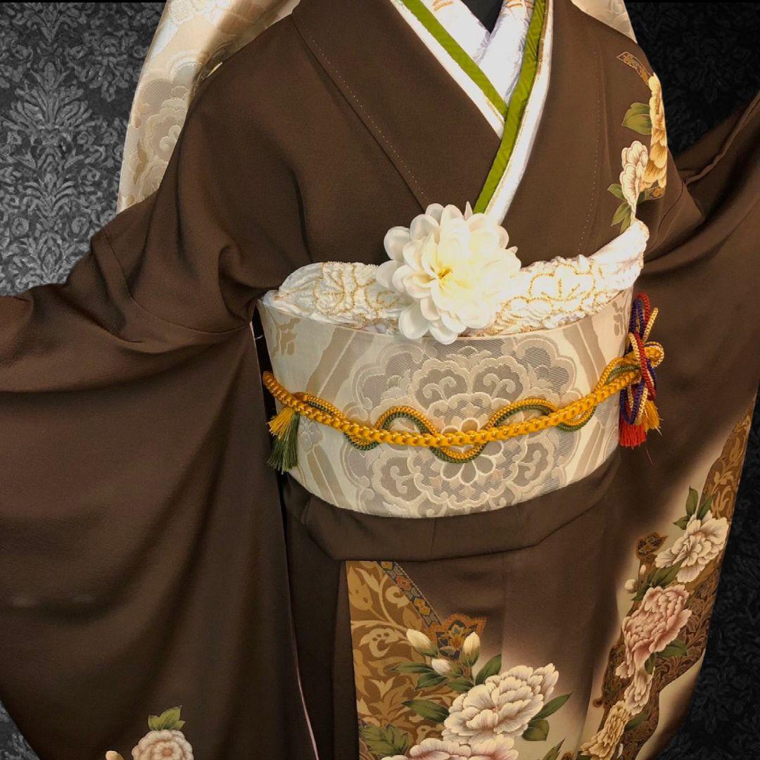 振袖フルセット(8点)・作家物・落款入り・更紗牡丹・高級縮緬・モダン