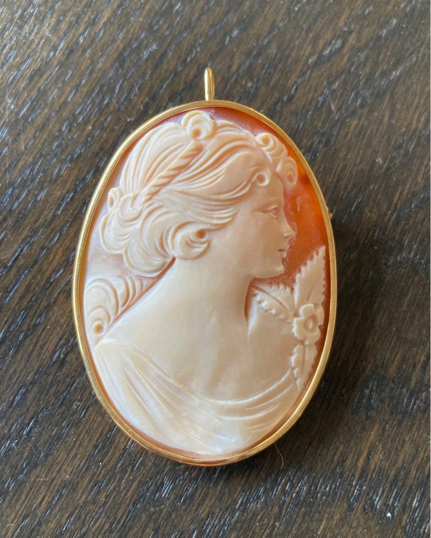 k18 シェルカメオ ペンダントトップ ブローチ 2way アンティーク