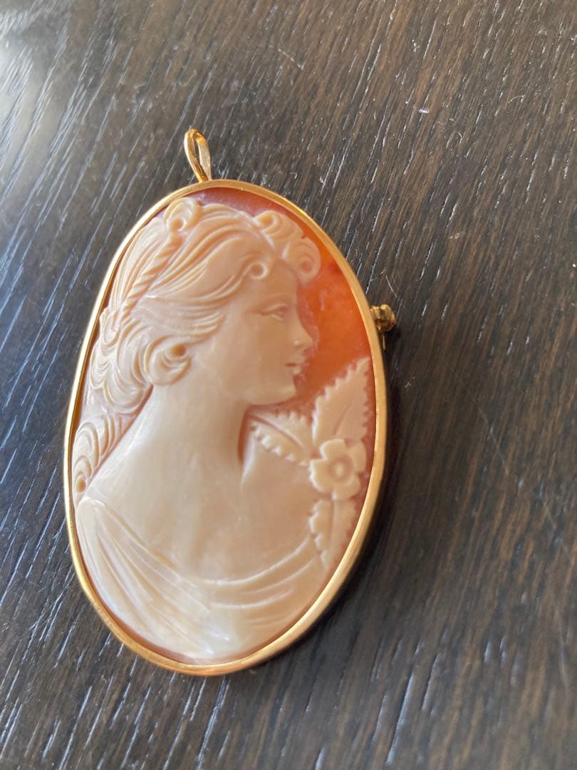 k18 シェルカメオ ペンダントトップ ブローチ 2way アンティーク