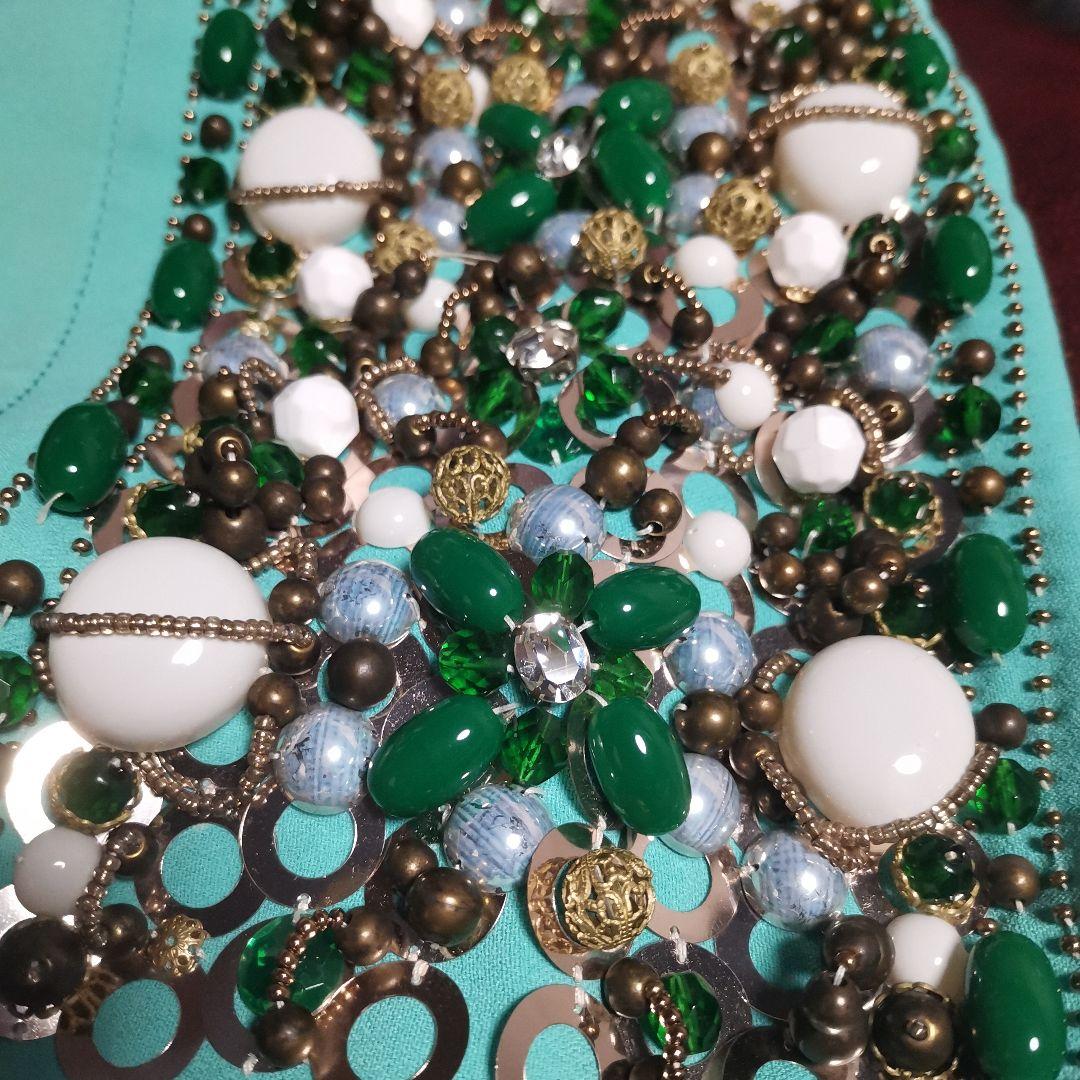 ターコイズ ビーズ装飾 パーティーバッグ