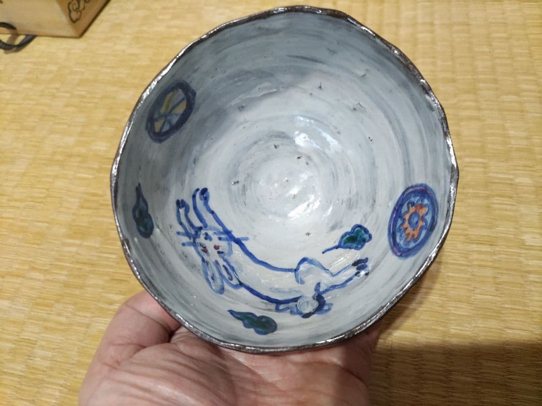 堤展子 遊兎碗 ウサギ図 茶碗 共箱・布 未使用 1800年代後期～1900年代