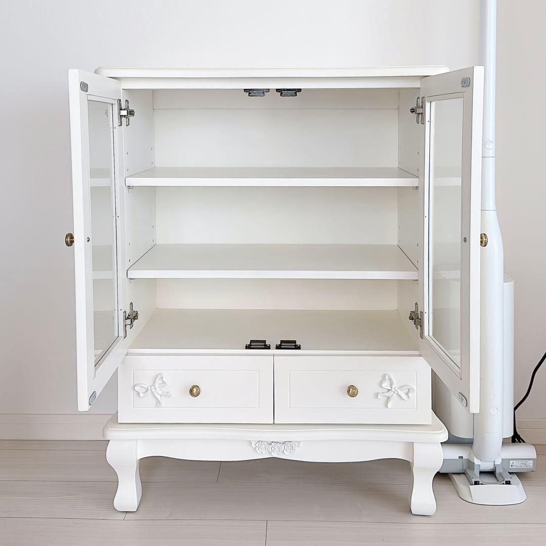 本日まで〆】ココリボン ガラスキャビネット ホワイト 本日まで〆