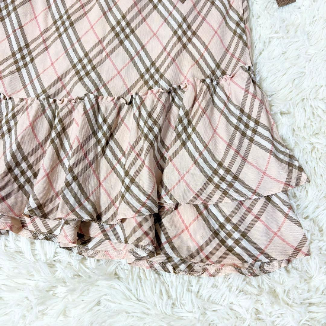 バーバリーブルーレーベル リボン ノバチェック フレア巻きスカート ピンク