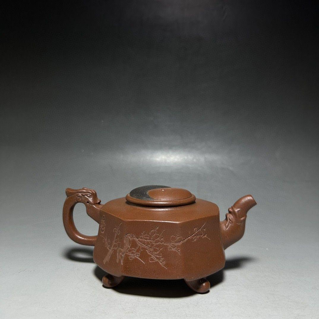 中国美術・三本足太極壺・宜興原鉱紫砂・茶壺・茶道具・置物