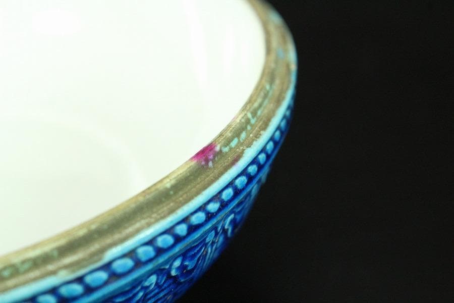 中国美術 青釉 刻模様 蓋物 φ14.5cm 乾隆年製(K-LC193)