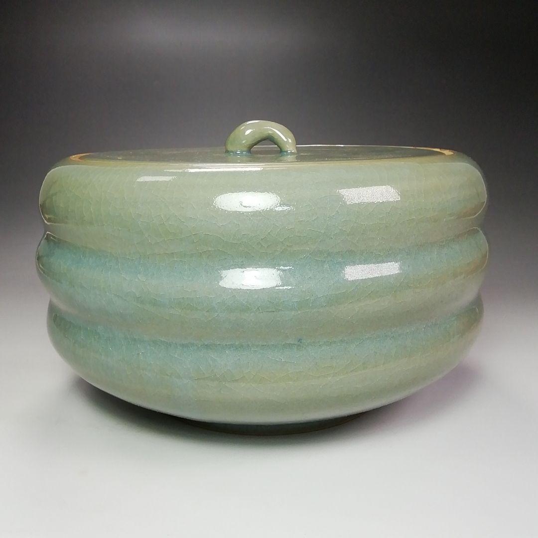 Ｓ５３０　水指　『多田青磁』『田村雲洞作』『平水指』　共箱　茶道具