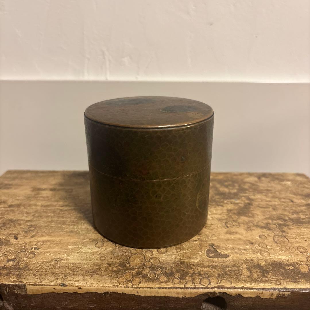 玉川堂 銅製 茶筒 小 鎚起銅器 鋲打 used 工芸品 お茶 抹茶 携帯用