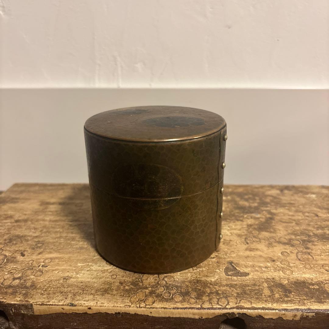 玉川堂 銅製 茶筒 小 鎚起銅器 鋲打 used 工芸品 お茶 抹茶 携帯用