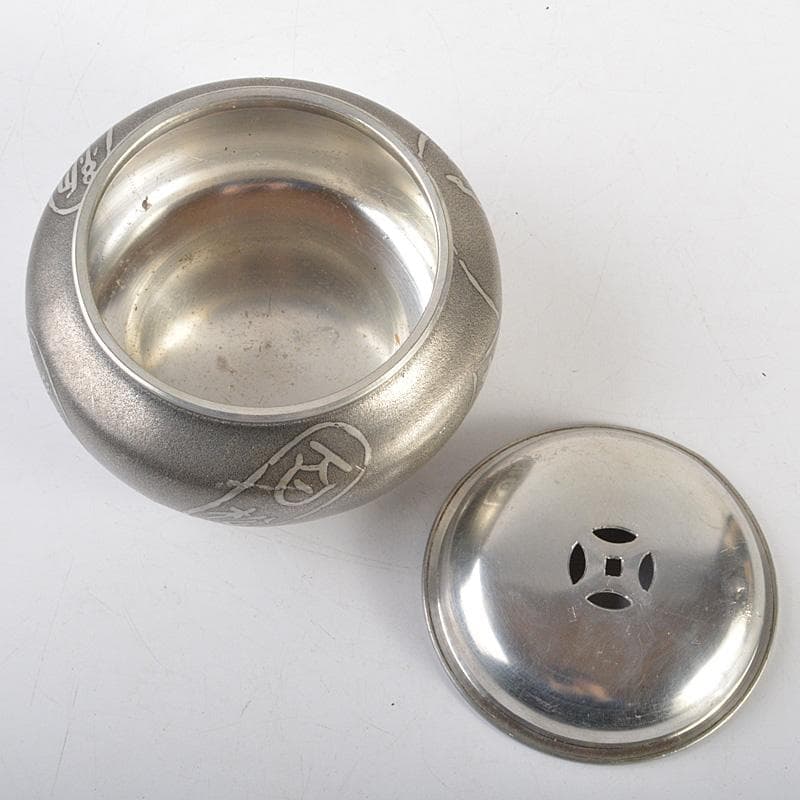 煎茶道具 間村自造 錫製 文字文 茶こぼし 約269g V R7017