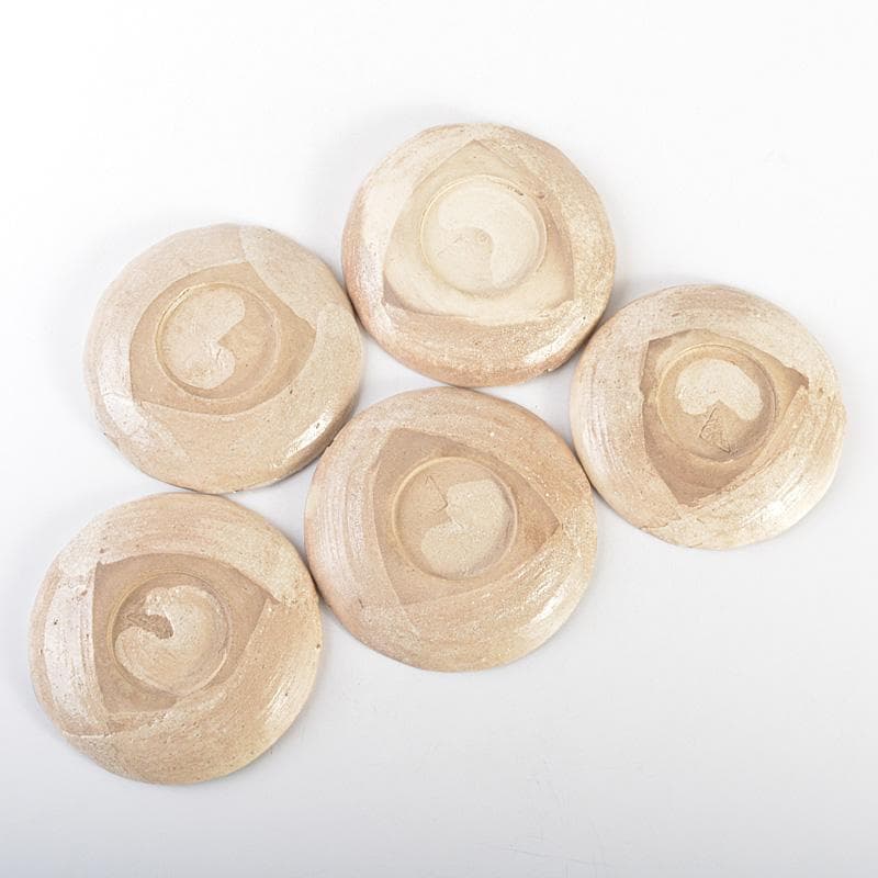 志野焼　絵志野　大橋秋二作　松文　手塩皿　小皿　五客　共箱　V　R7447