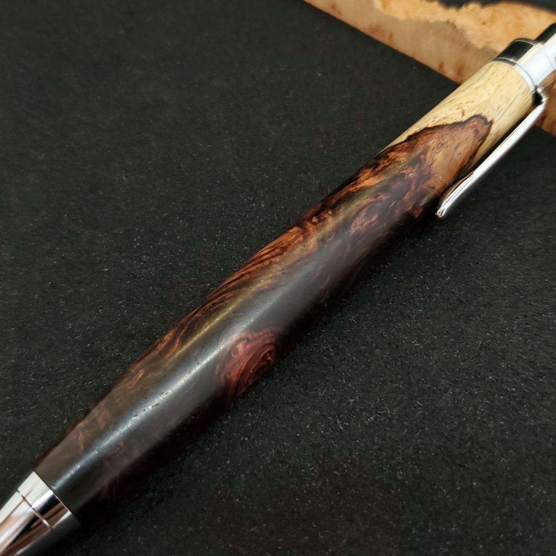 No.27ハンドメイド木軸シャーペンロースウッド瘤蜜蝋ワックス仕上げ