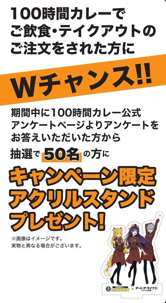デート・ア・ライブⅣ 100時間カレー コラボ 抽選50名限定 アクリルスタンド