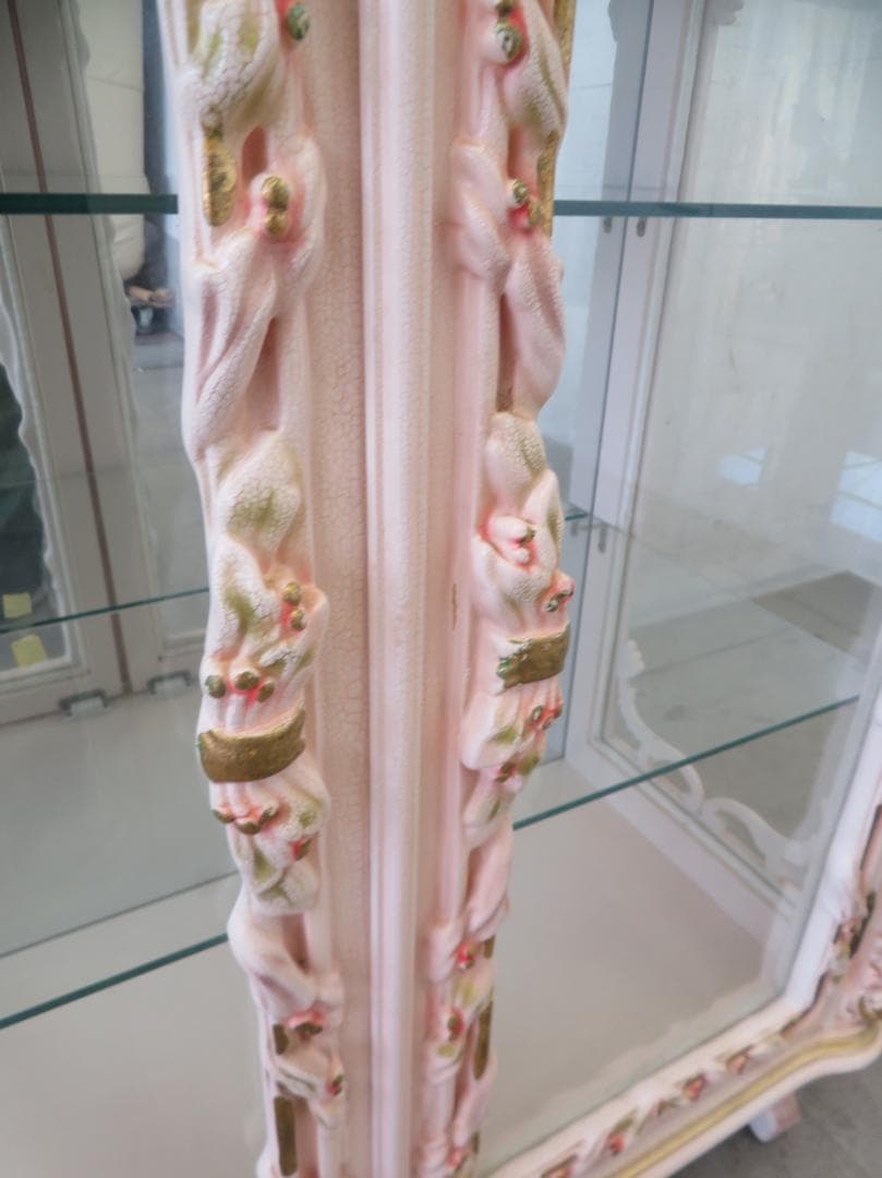 美品□ロココ□姫家具□花柄□ガラスキャビネット□ディスプレイケース