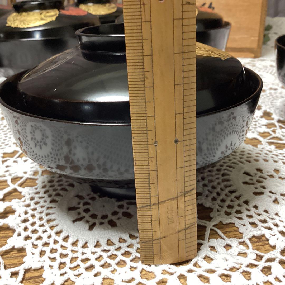 k2f16 黒色漆器 吸物椀 10客 金色花模様 四君子 年代物