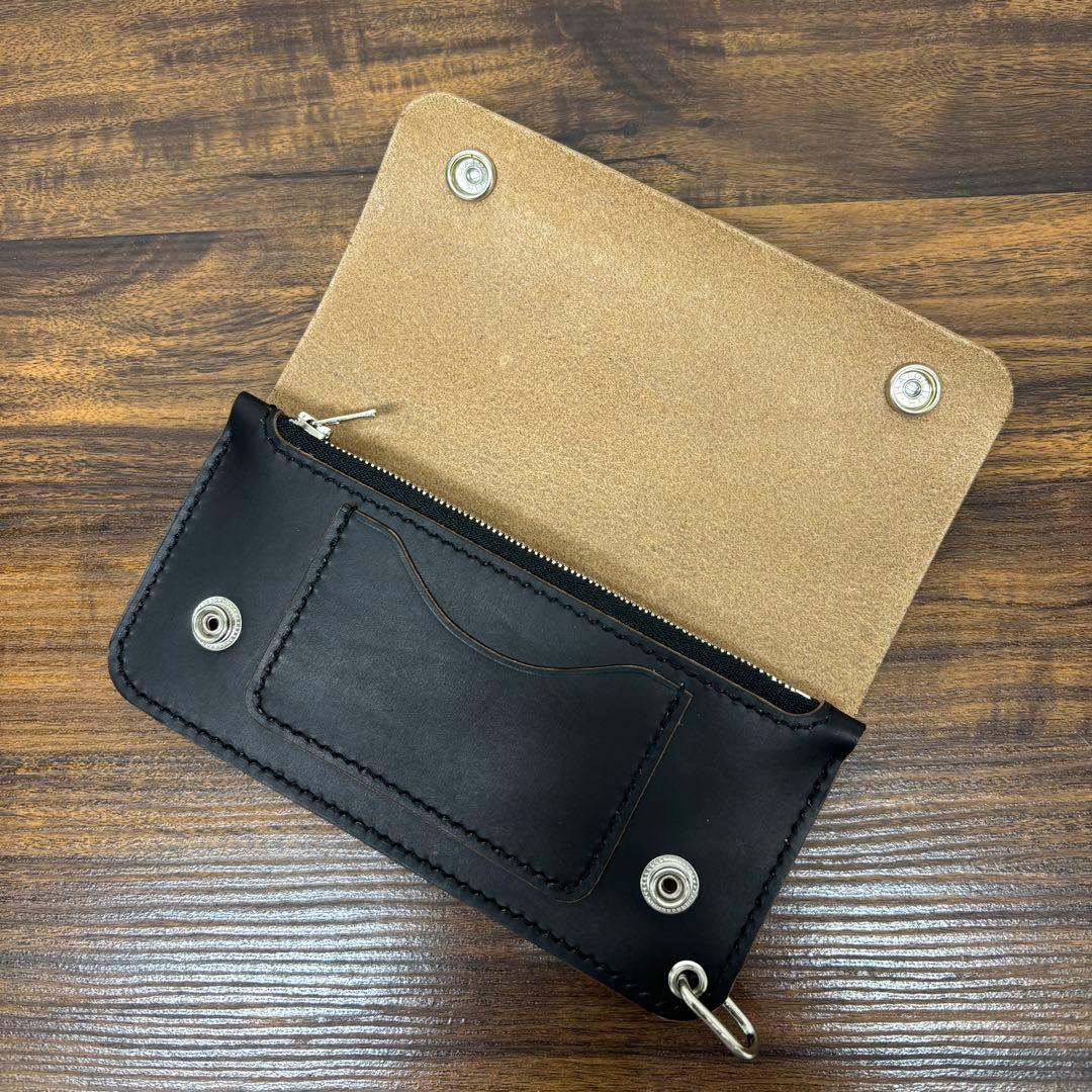 トラッカーウォレット　黒　茶心　3層　小寺製革所