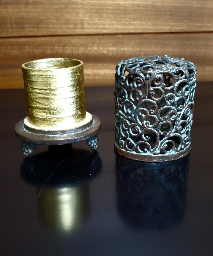 銅製透かし彫り香炉 茶道具 古銅 洪在銘 金工細工 透かし彫り『五福迎