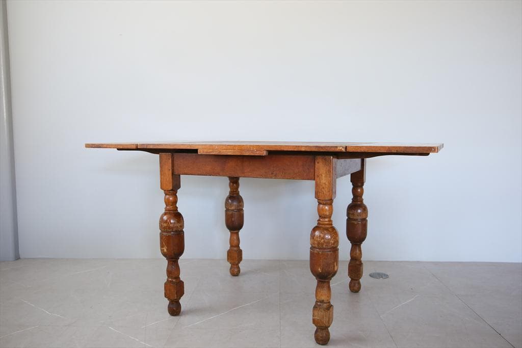 英国アンティーク木製ドローリーフテーブル/伸長式ダイニング机/作業台89-184