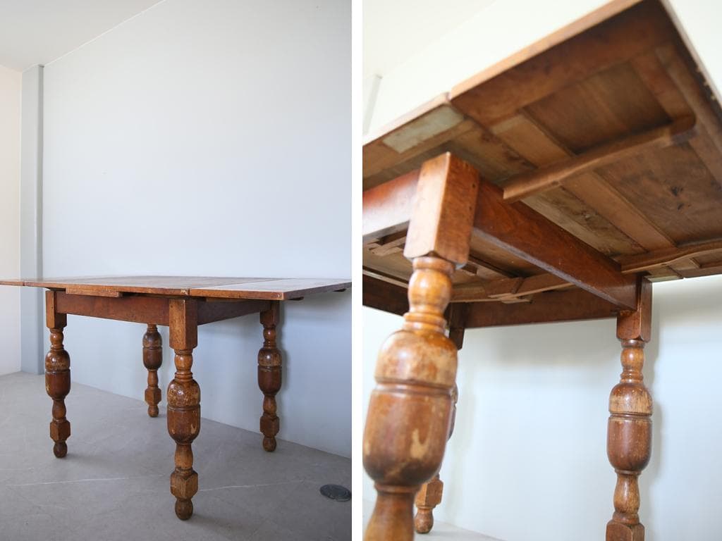 英国アンティーク木製ドローリーフテーブル/伸長式ダイニング机/作業台89-184