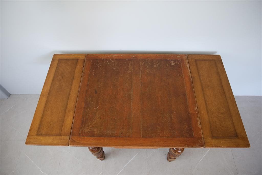 英国アンティーク木製ドローリーフテーブル/伸長式ダイニング机/作業台89-184