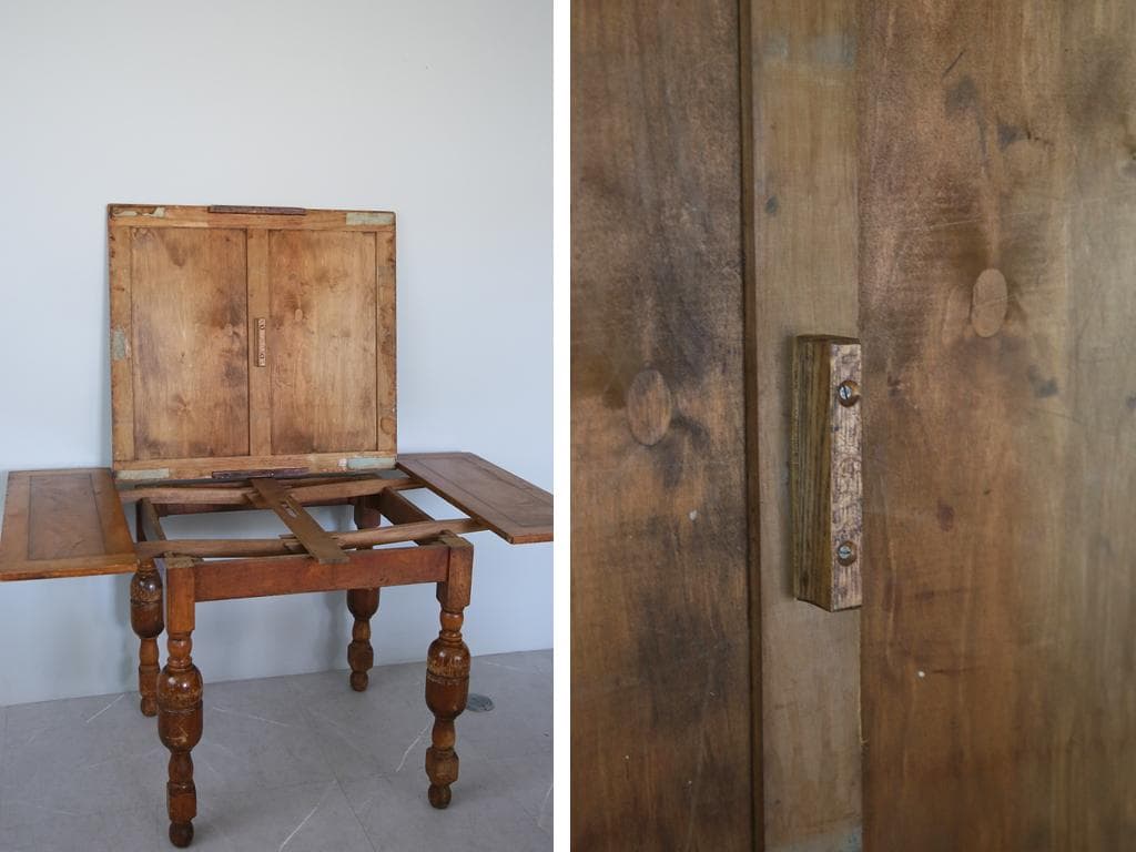 英国アンティーク木製ドローリーフテーブル/伸長式ダイニング机/作業台89-184