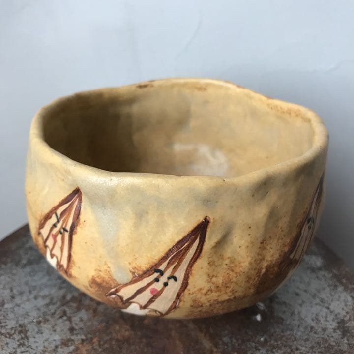私の作った 注文 抹茶茶碗 唐傘おばけ 妖怪 陶芸 手びねり 手づくね