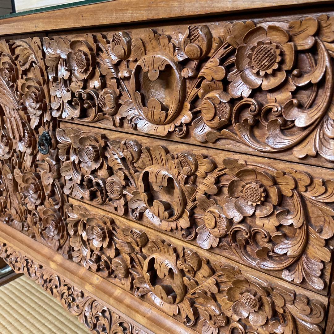 木彫り装飾のキャビネット インドネシア オーダーメイド 12/26まで