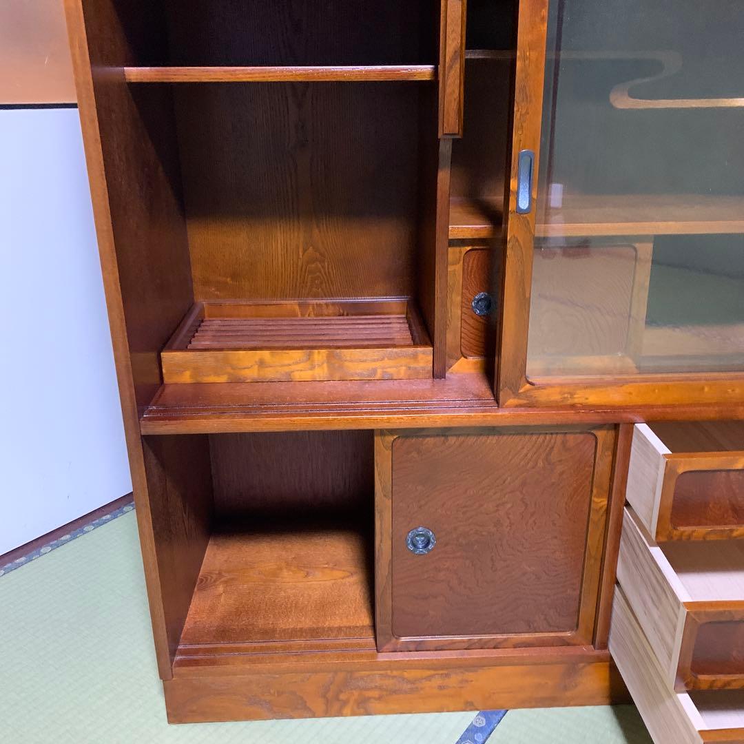 茶箪笥 和風収納棚 ガラス扉付き アンティーク風 高さ約120㎝