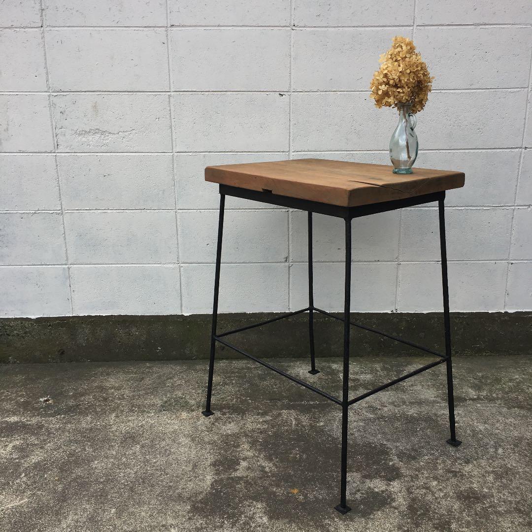 古家具アンティーク □ 木製 古材天板 × アイアン鉄脚 作業台 テーブル