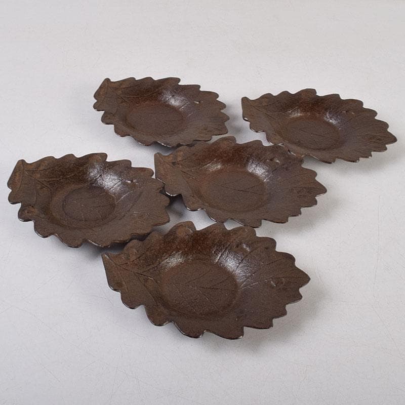 南部鉄器　釜師　鈴木盛久作　木の葉茶托　五客　共箱　V　R9095