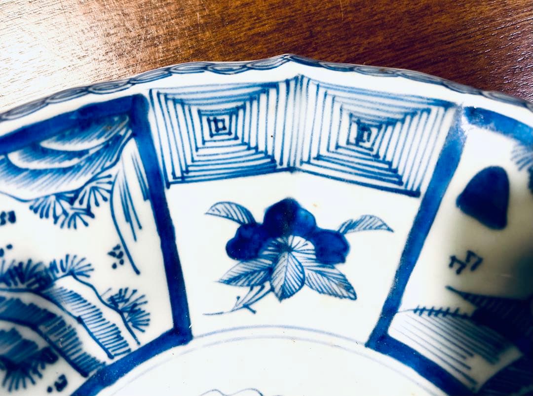 江戸期　古染付芙蓉手　間取山水　深鉢