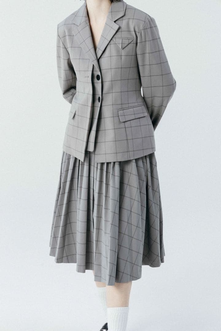 【定価70%オフ】THETOE 新品未使用グレー チェック　プリーツスカート S