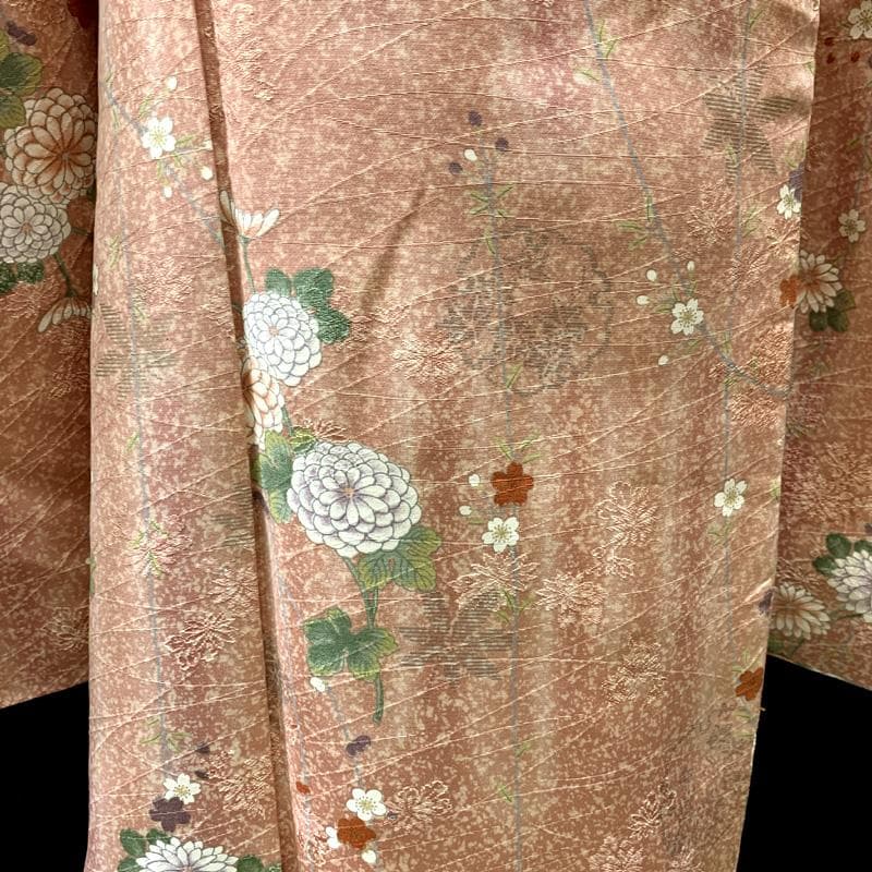 509ag31□七五三 七歳 女児 着物&袋帯 菊 梅 くすみピンク□美品