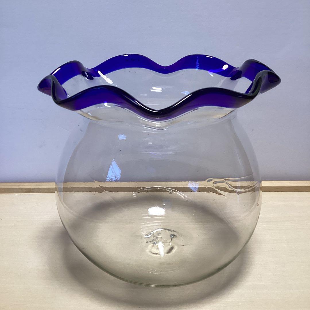 古い金魚鉢/吹きガラス/アンティーク/当時物 大正ガラス 吹きガラスの