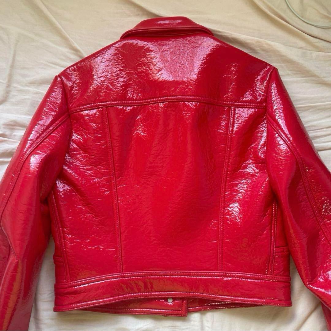 DIESEL 赤 レザージャケット ディーゼル エナメルトラックジャケット