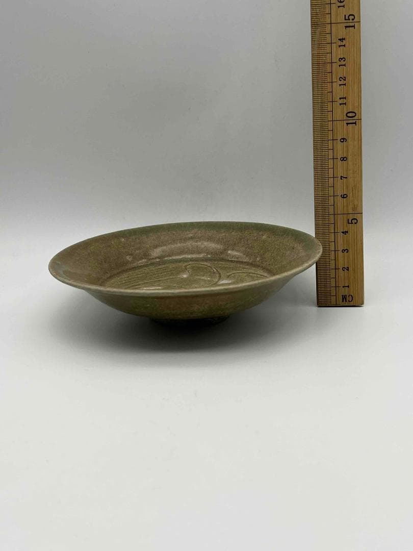 宋時代 青磁刻花唐草文盤 耀州窯皿 唐物 古賞物