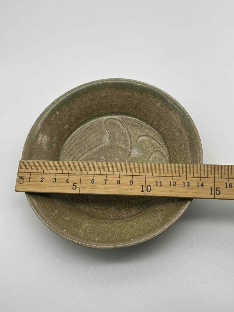 宋時代 青磁刻花唐草文盤 耀州窯皿 唐物 古賞物