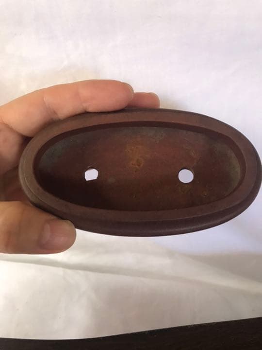 盆栽鉢　盆栽鉢　レアミニ盆栽鉢中國宜興朱泥袋式細長楕円小品11.5x6.5x3