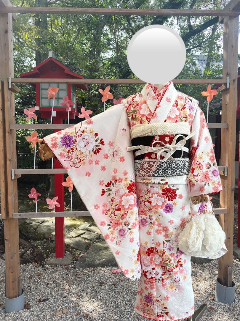 白　七五三　7歳　着物　フルセット　日本製