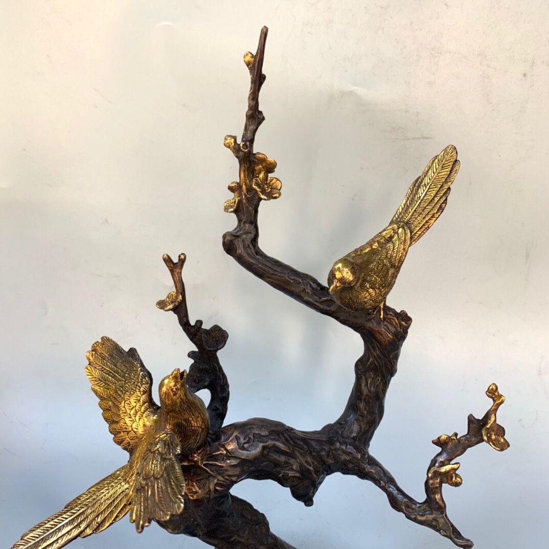 銅器 喜上眉梢 双喜臨門 かささぎ 茶室 文机 客間 玄関 装飾品 工芸品 置物