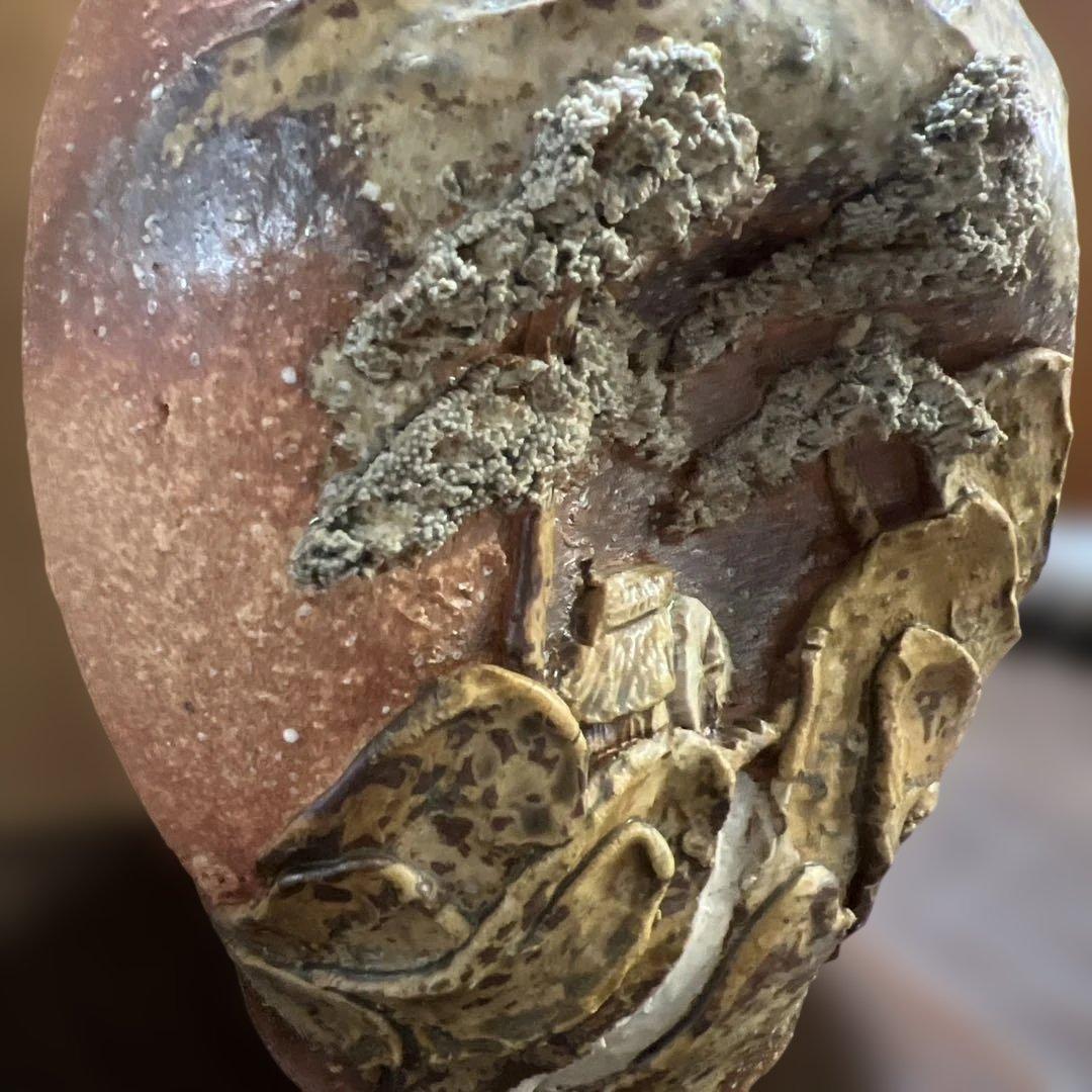 【共箱・説明文付き】信楽焼 花入 仙山窯 素朴で力強い風景の装飾 高さ22.5